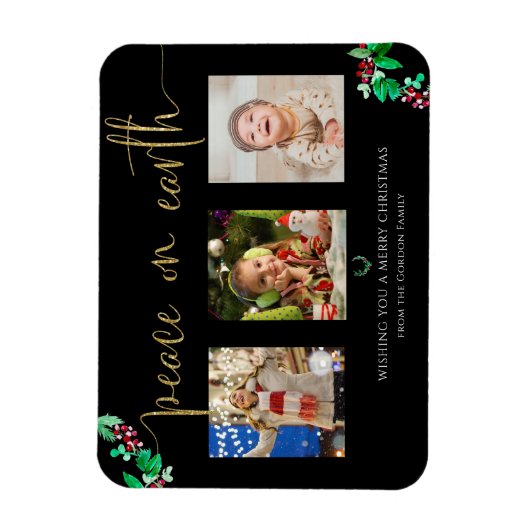 Peace on Earth Kerstmis 3 Fotogrote Waterverf Magneet (Verticaal)