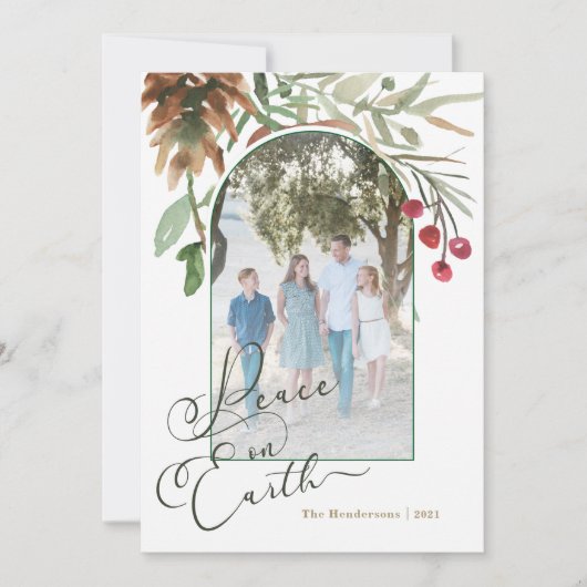Peace on Earth Kerstmis Waterverf Fotokaart Feestdagenkaart (Voorkant)