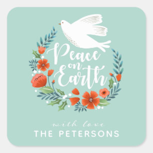 Peace on Earth-kerstscript Vierkante Sticker