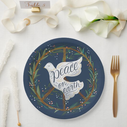 Peace on Earth Lettering Dove Holiday Party Papieren Bordje (Huwelijk)
