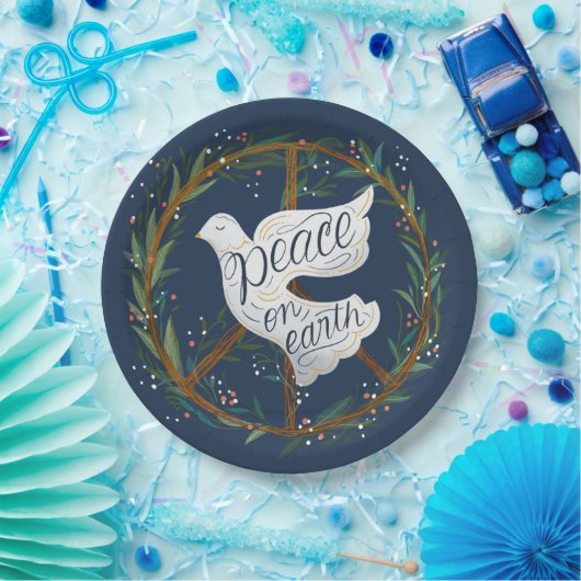 Peace on Earth Lettering Dove Holiday Party Papieren Bordje (Feest)