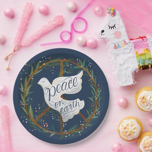Peace on Earth Lettering Dove Holiday Party Papieren Bordje (Feest)