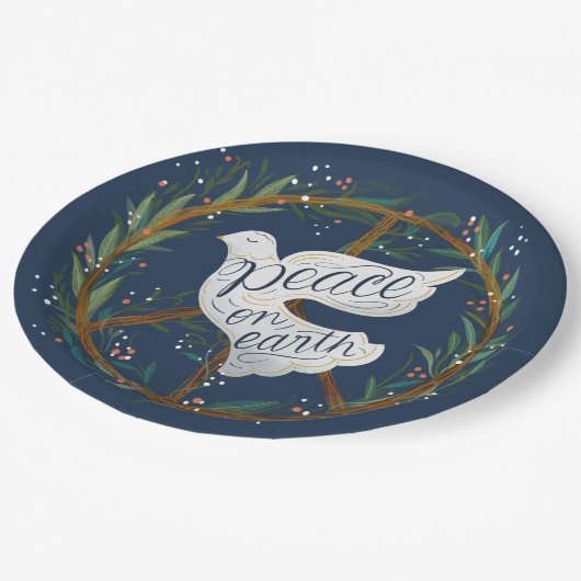 Peace on Earth Lettering Dove Holiday Party Papieren Bordje (Gekanteld)