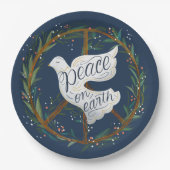 Peace on Earth Lettering Dove Holiday Party Papieren Bordje (Voorkant)