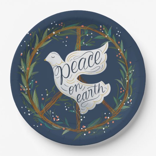 Peace on Earth Lettering Dove Holiday Party Papieren Bordje (Voorkant)