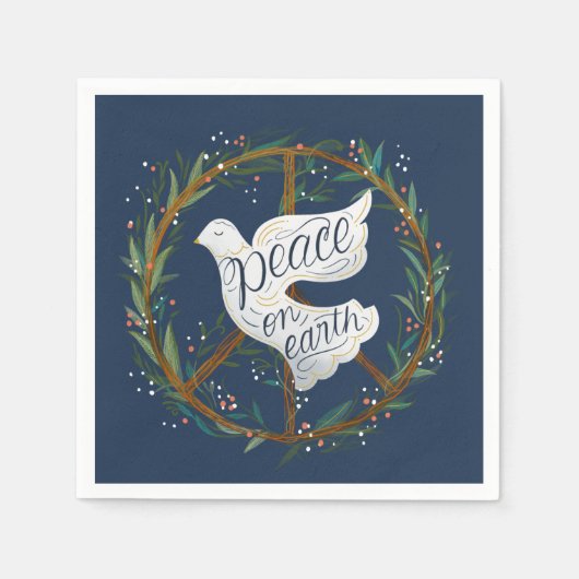 Peace on Earth Lettering Dove Holiday Party Servet (Voorkant)