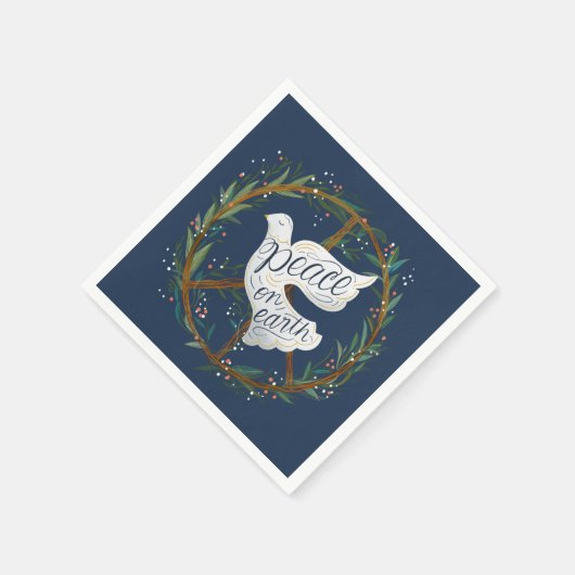 Peace on Earth Lettering Dove Holiday Party Servet (Hoek)