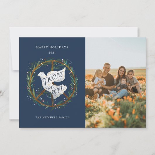 Peace on Earth Lettering Dove Peace Sign Foto Feestdagenkaart (Voorkant)