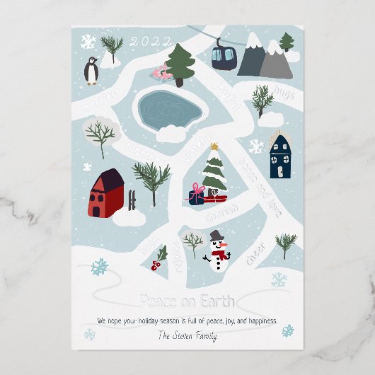 Peace on Earth map vertelt illustraties Folie Feestdagenkaart (Voorkant)