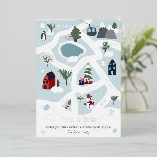 Peace on Earth map vertelt illustraties Folie Feestdagenkaart (Staand Voorkant)