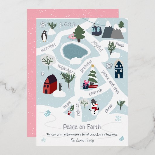 Peace on Earth map vertelt illustraties Folie Feestdagenkaart (Voorkant / Achterkant)