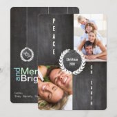 Peace on Earth Merry en Bright Family Photo Card Feestdagenkaart (Voorkant / Achterkant)