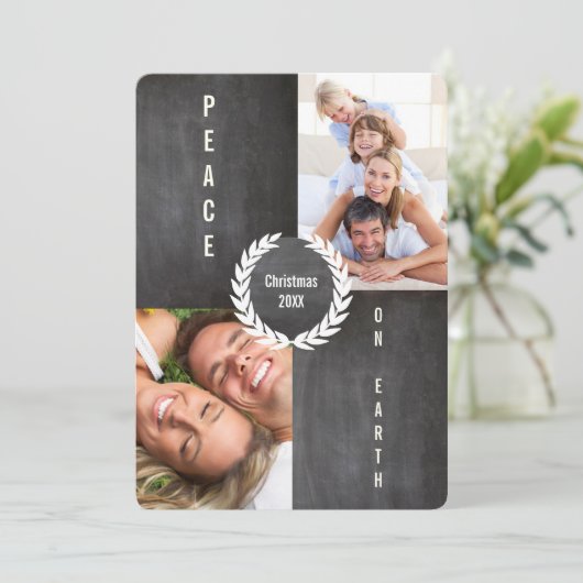 Peace on Earth Merry en Bright Family Photo Card Feestdagenkaart (Staand voorkant)