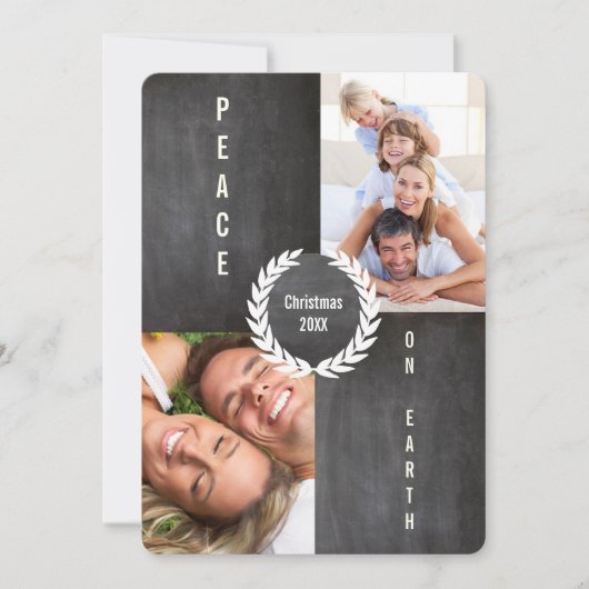 Peace on Earth Merry en Bright Family Photo Card Feestdagenkaart (Voorkant)