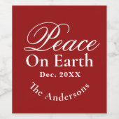 Peace On Earth Minimalist Holiday Red Script Wijn Etiket (Enkel label)