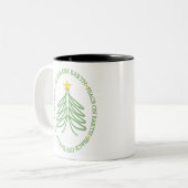 Peace on Earth Modern Holiday Tree and Quote Tweekleurige Koffiemok (Voorkant links)