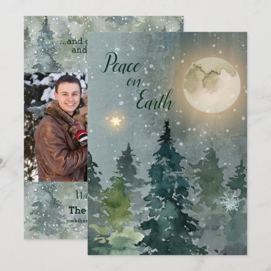 Peace on Earth Moderne Waterverf Feestdagenkaart (Voorkant / Achterkant)