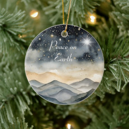 Peace on Earth Mountain Sky Star Naam van de famil Keramisch Ornament