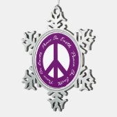 Peace on Earth Paarse Holiday Peace Sign Tin Sneeuwvlok Ornament (Rechts)