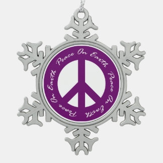 Peace on Earth Paarse Holiday Peace Sign Tin Sneeuwvlok Ornament