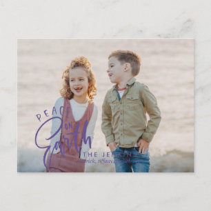 Peace on Earth   Purple Christmas Holiday Photo Briefkaart