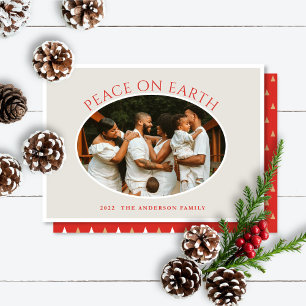 Peace on Earth Red Cameo Photo Holiday Card Feestdagenkaart