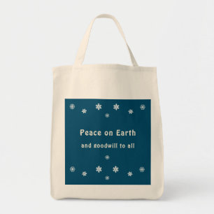 Peace on Earth Reminder Blue Snowflake Tote Bag