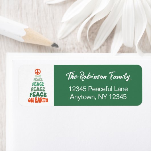 Peace on Earth Retro Font Custom Holiday Etiket (Insitu)