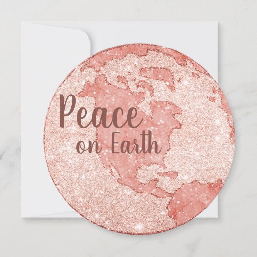 Peace on Earth Roos Goud Glitter Roze Kerst Feestdagenkaart (Voorkant)