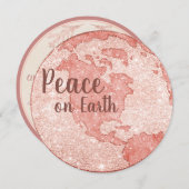 Peace on Earth Roos Goud Glitter Roze Kerst Feestdagenkaart (Voorkant / Achterkant)