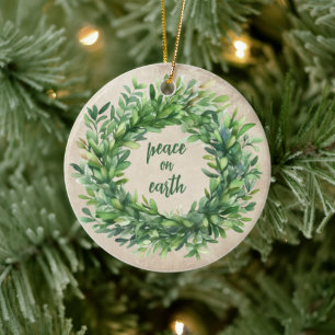 Peace on Earth Rustieke Boxwood Waterverven Vakant Keramisch Ornament