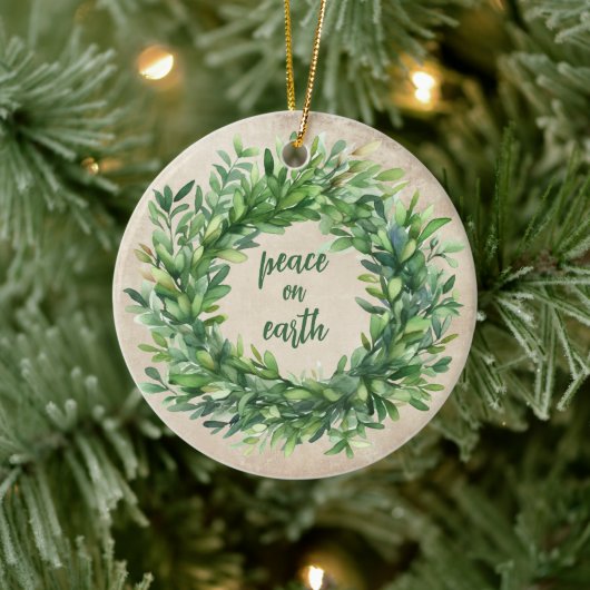 Peace on Earth Rustieke Boxwood Waterverven Vakant Keramisch Ornament (Boom)