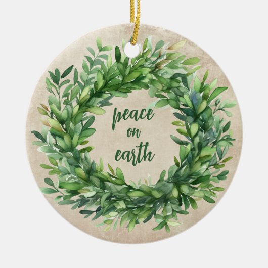 Peace on Earth Rustieke Boxwood Waterverven Vakant Keramisch Ornament (Voorkant)