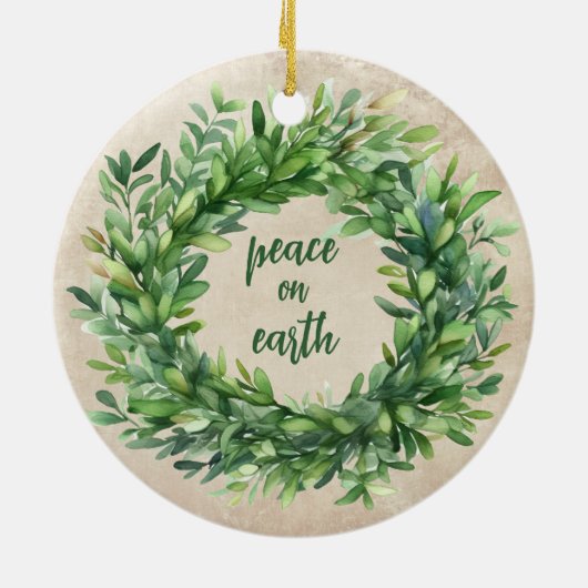 Peace on Earth Rustieke Boxwood Waterverven Vakant Keramisch Ornament (Achterkant)