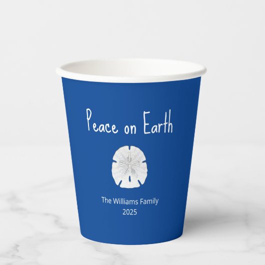 Peace on Earth Sand Dollar Blue Christmas Party Papieren Bekers (Voorkant)