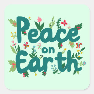 PEACE ON EARTH Schattigee kerstvakantie grillig Vierkante Sticker