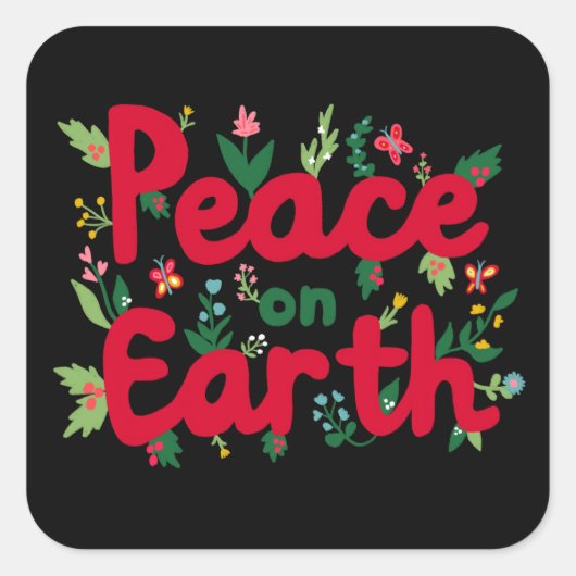 PEACE ON EARTH Schattigee kerstvakantie grillig Vierkante Sticker (Voorkant)