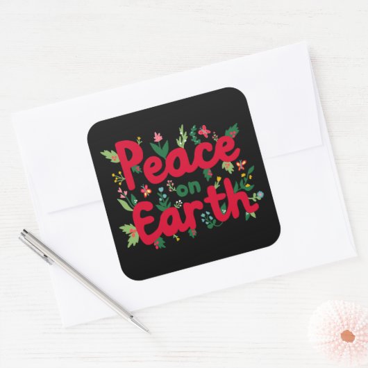PEACE ON EARTH Schattigee kerstvakantie grillig Vierkante Sticker (Envelop)