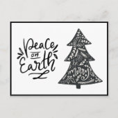 Peace on Earth Script Black White Holiday Briefkaa Feestdagenkaart (Voorkant)