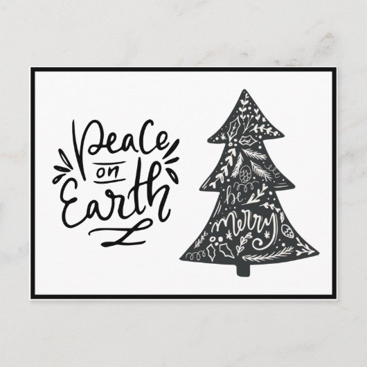 Peace on Earth Script Black White Holiday Briefkaa Feestdagenkaart (Voorkant)