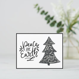 Peace on Earth Script Black White Holiday Briefkaa Feestdagenkaart