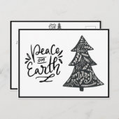 Peace on Earth Script Black White Holiday Briefkaa Feestdagenkaart (Voorkant / Achterkant)