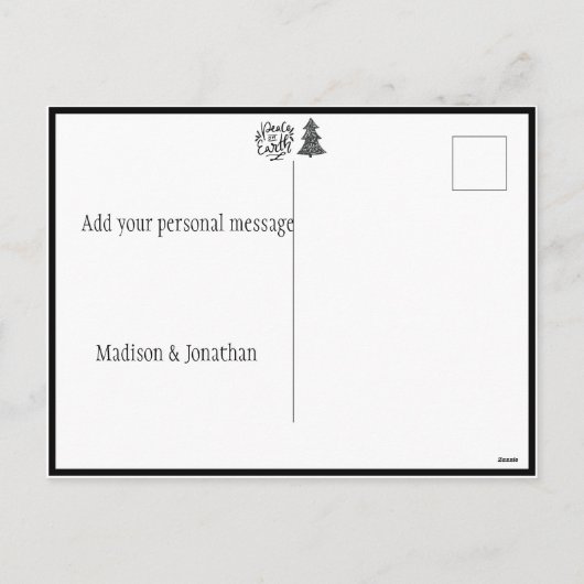 Peace on Earth Script Black White Holiday Briefkaa Feestdagenkaart (Achterkant)