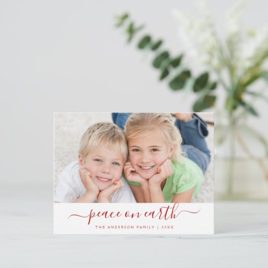 Peace on Earth Script Kerstkaart Feestdagenkaart (Staand voorkant)