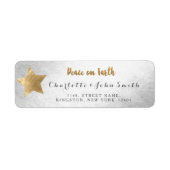 Peace on Earth Silver Golden Star New Adress Etiket (Voorkant)