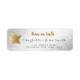 Peace on Earth Silver Golden Star New Adress Etiket