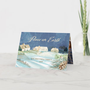 Peace on Earth Snow Covered Village Photo Feestdagen Kaart