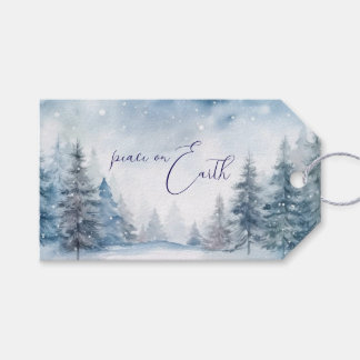 Peace on Earth Soft Blue Forest Christmas Cadeaulabel