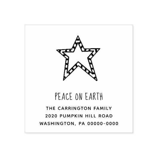 Peace on Earth Star Handletter Name Address Rubberstempel (Afrduk)