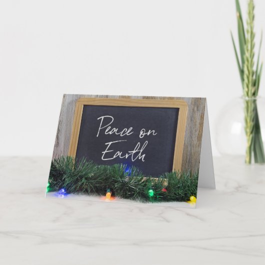 Peace On Earth-teken op zwart bord Feestdagen Kaart (Voorkant)